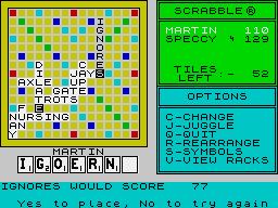 The Computer Edition of Scrabble Brand Crossword Game (ZX Spectrum) screenshot: Another bonus using the blank