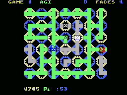 Zenji (MSX) screenshot: A large maze; run over the "3" for bonus points!