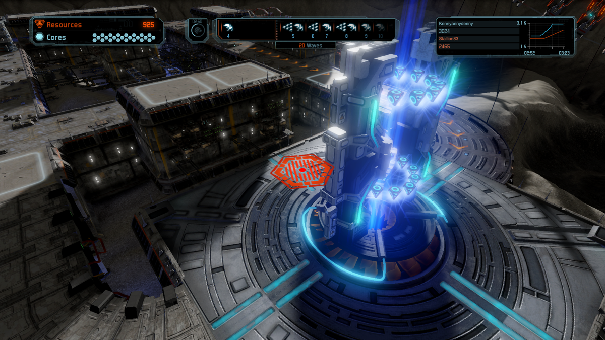 Defense Grid 2 (Xbox One) screenshot: As long as the aliens don't steal any of the cores that can be seen here, we're good to go.