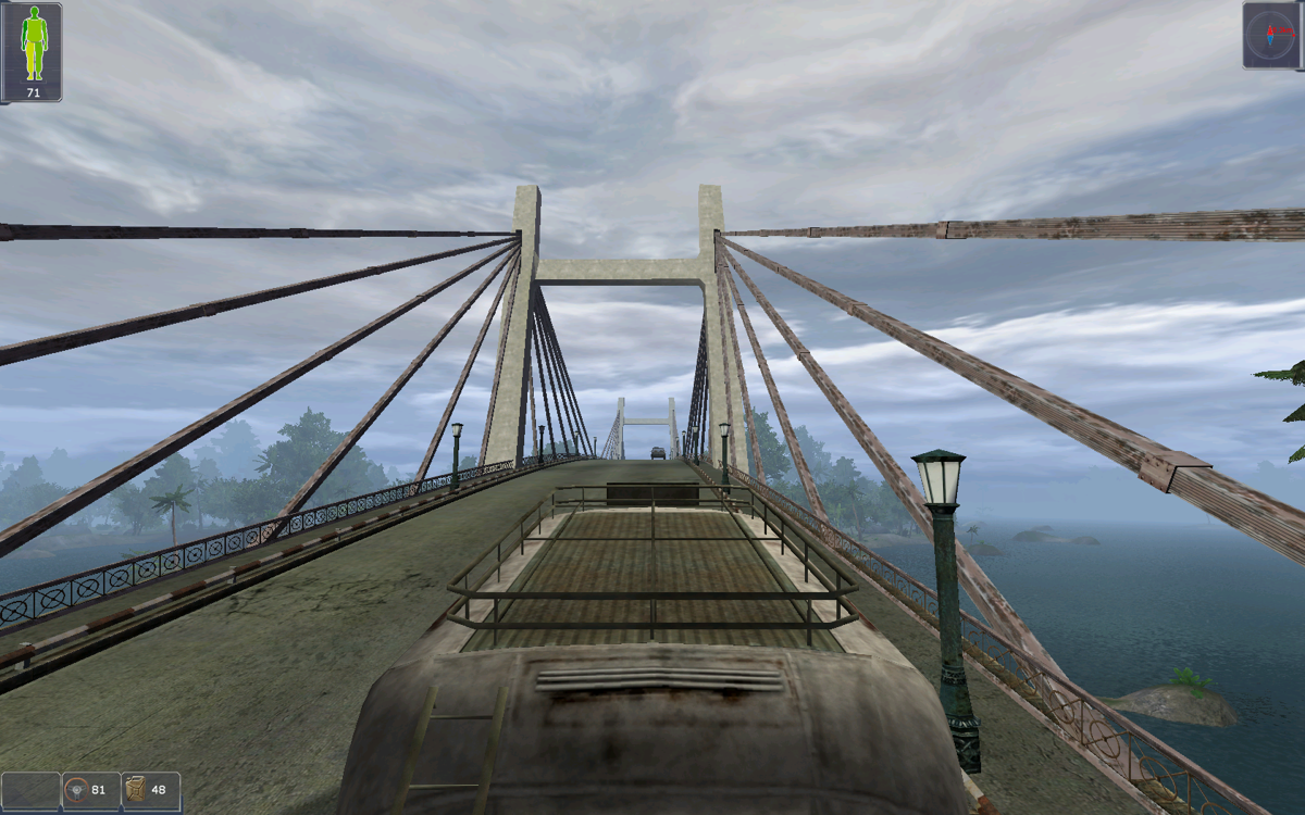 Boiling Point: Road to Hell (Windows) screenshot: Crossing a majestic bridge while driving a bus! You can earn money like this, but it'll test your patience - the route is very long
