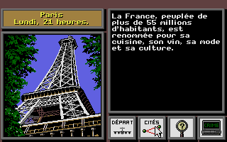 Where in the World is Carmen Sandiego? (Enhanced) (Atari ST) screenshot: Eiffel Tower in Paris...