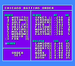 Bases Loaded 4 (NES) screenshot: Setting your lineup