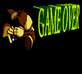 Conker's Pocket Tales (Game Boy Color) screenshot: A crying Conker is showed in the Game Over screen. Sniff...