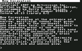 Zork: The Undiscovered Underground (Commodore 64) screenshot: copyright info, credits, and game beginning
