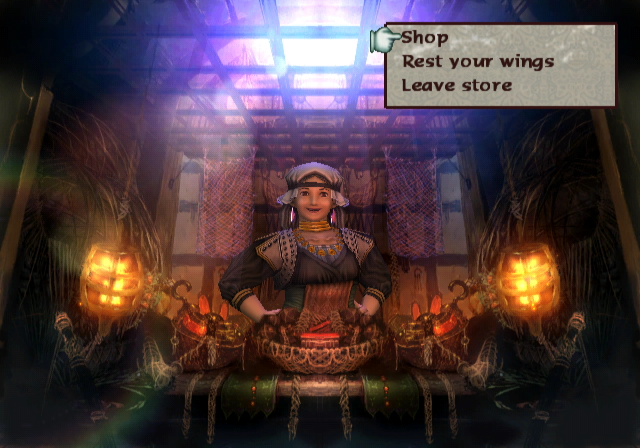 Baten Kaitos: Eternal Wings and the Lost Ocean (GameCube) screenshot: Visit shops to buy magnus, or just rest your wings