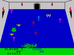 Dragonfire (ZX Spectrum) screenshot: Grab treasures, but avoid the dragonfire!