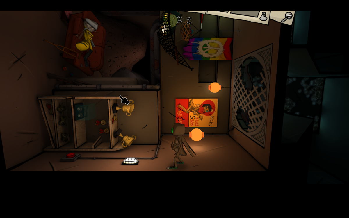 Journey of a Roach (Windows) screenshot: Jim can walk on walls and ceilings.