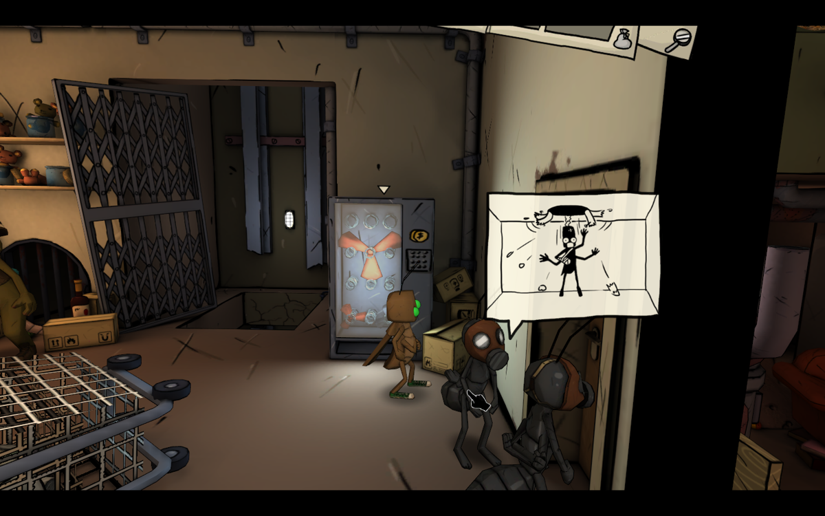 Journey of a Roach (Windows) screenshot: The characters express their thoughts through illustrations.