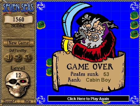 Seven Seas Deluxe (Browser) screenshot: Game over