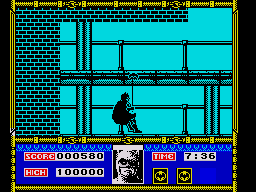 Batman (ZX Spectrum) screenshot: Use your bat rope on the above ledges