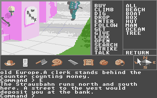 Mindshadow (Atari ST) screenshot: Outside bank.