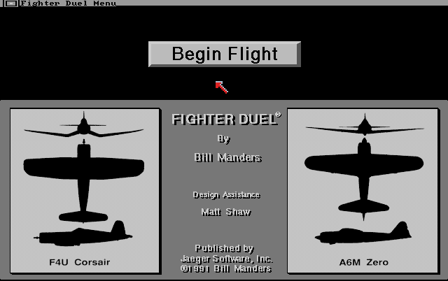 Fighter Duel: Corsair vs. Zero (Amiga) screenshot: Main menu