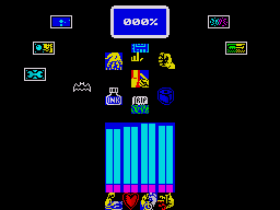 Batman: The Caped Crusader (ZX Spectrum) screenshot: Your inventory can be selected with the bat cursor