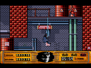 Batman (Amiga) screenshot: At the chemical plant, use your bat rope