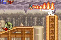 Contra Advance: The Alien Wars EX (Game Boy Advance) screenshot: Shooter's best friend: a flamethrower!