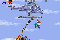 Contra Advance: The Alien Wars EX (Game Boy Advance) screenshot: Hung in a helicopter, it's needed some caution to find the best target.
