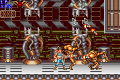 Contra Advance: The Alien Wars EX (Game Boy Advance) screenshot: Having a little trouble with a double of weird aliens.