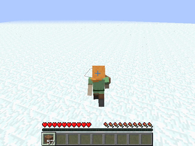 Minecraft (Windows) screenshot: Third person prespective. Your player look would change randomly. Here you can see me holding something.