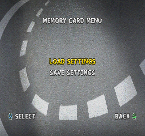 Rascal Racers (PlayStation) screenshot: Memory Card menu.