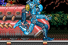 Contra Advance: The Alien Wars EX (Game Boy Advance) screenshot: What a hasty robot! I think that it's searching the next victim...