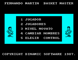 Fernando Martín Basket Master (ZX Spectrum) screenshot: Main Menu