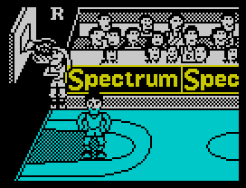 Fernando Martín Basket Master (ZX Spectrum) screenshot: A repetition of the first scoring, a dunk