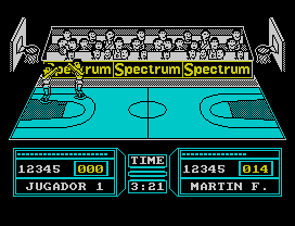 Fernando Martín Basket Master (ZX Spectrum) screenshot: Impossible to defender to block the shoot