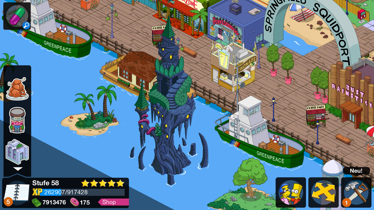 The Simpsons: Tapped Out (Android) screenshot: The underwater temple, home of an ancient being.