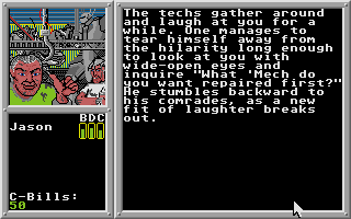 BattleTech: The Crescent Hawk's Inception (Atari ST) screenshot: BattleMech repair center
