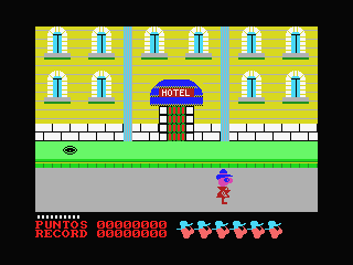 Cosa Nostra (MSX) screenshot: You start in front of the hotel.