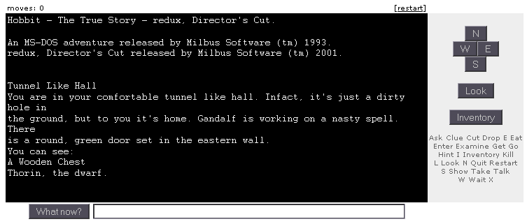 Hobbit: The True Story (Browser) screenshot: Game starts.