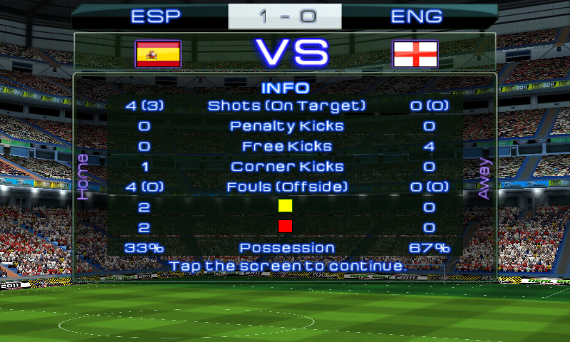 Real Soccer 2011 (Android) screenshot: Match statistics