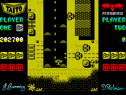 Sky Shark (ZX Spectrum) screenshot: Landing at airport in end of stages.