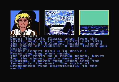 Dragonworld (Commodore 64) screenshot: I haven't finished the game yet, because it IS challenging. The hints are there, but that takes the fun out of a text adventure. Byron Preiss and Micheal Reaves are good authors.