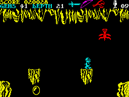 Underwurlde (ZX Spectrum) screenshot: Blue crystals give temporary invulnerability.