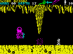 Underwurlde (ZX Spectrum) screenshot: For example winged demon is weak to fire.