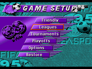 FIFA Soccer 95 (Genesis) screenshot: Main menu