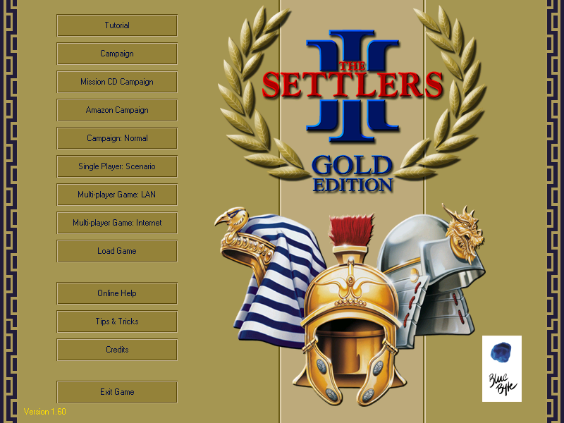 The Settlers III: Ultimate Collection (Windows) screenshot: The main menu, with a gold theme