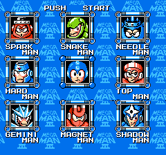 Mega Man 3 (NES) screenshot: Choosing which boss to go up against