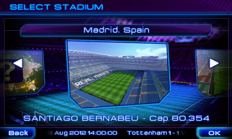 Real Soccer 2011 (Android) screenshot: Stadium selection