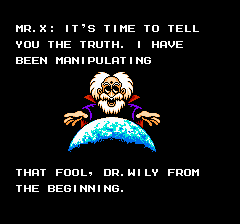 Mega Man 6 (NES) screenshot: Mega Man learns that Dr. Wily had a master