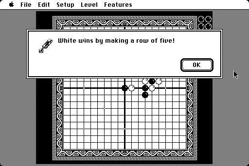 Quintette (Macintosh) screenshot: White wins