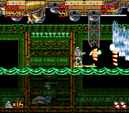 Mega Turrican (Genesis) screenshot: The water is harmless - until it gets electrified by the electric eels.
