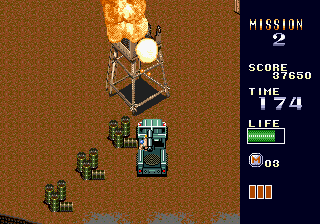 Mercs (Genesis) screenshot: Blowing up a turret