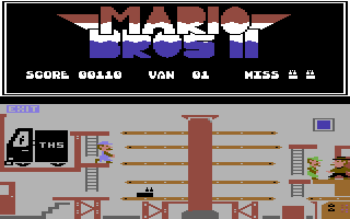 Mario Bros II (Commodore 64) screenshot: Told off by your boss for dropping a crate.