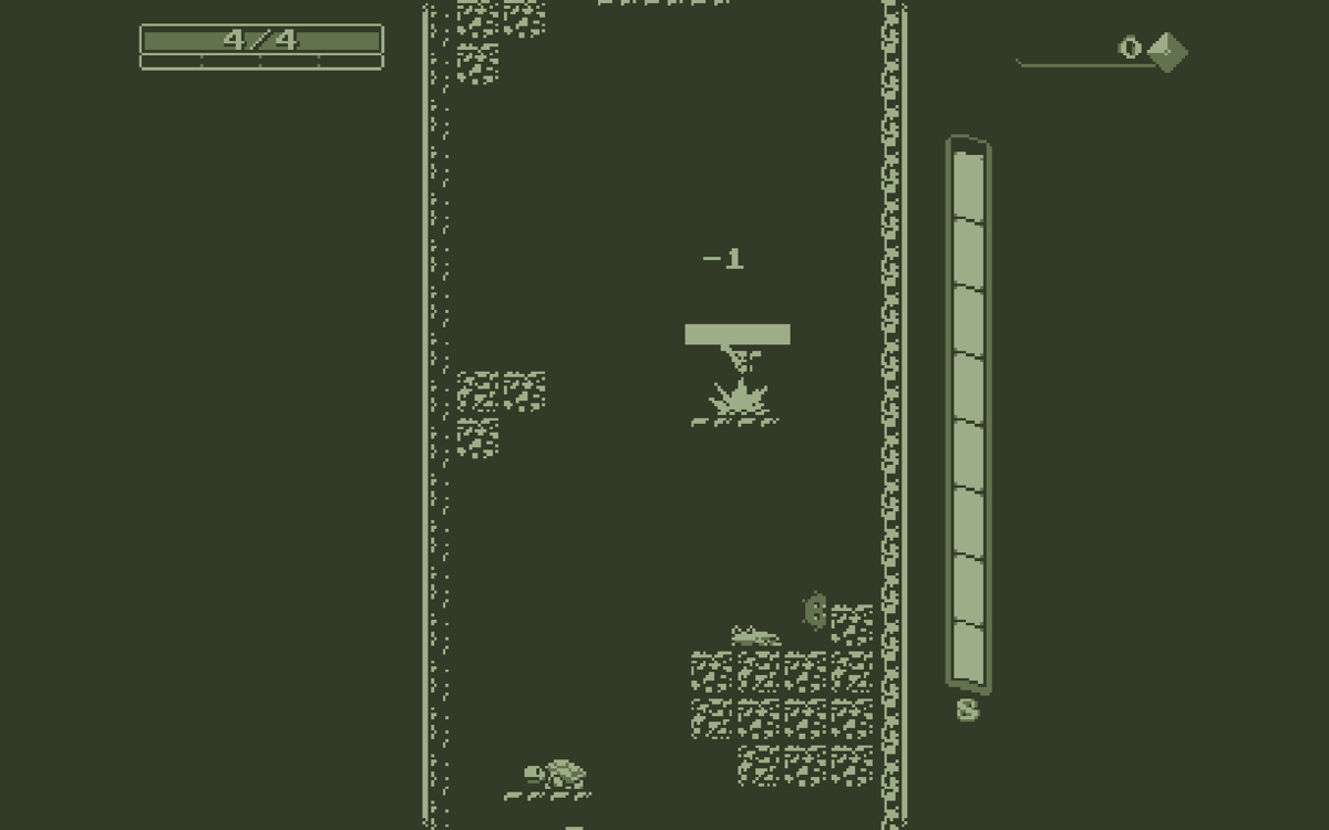 Downwell (Windows) screenshot: A Game Boy-like colour palette