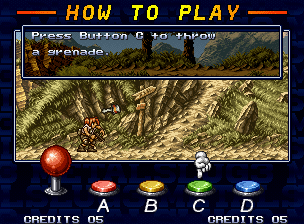 Metal Slug 4 (Neo Geo) screenshot: "How To Play" screen: reviewing the classic-basic tips to be a good shooter.