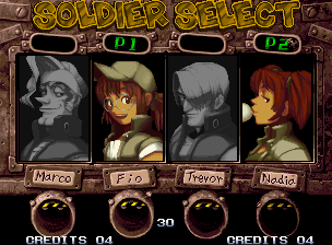 Metal Slug 4 (Neo Geo) screenshot: Now, you be able to choose your favorite soldier.