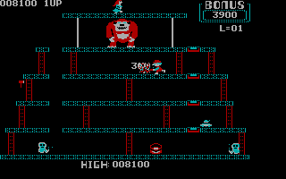 Donkey Kong (PC Booter) screenshot: Level 2 - Nice shot (CGA without Full Color)
