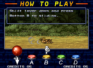 Metal Slug 5 (Neo Geo) screenshot: "How To Play" screen: be a good soldier reviewing the classic-basic hints (including a new one).
